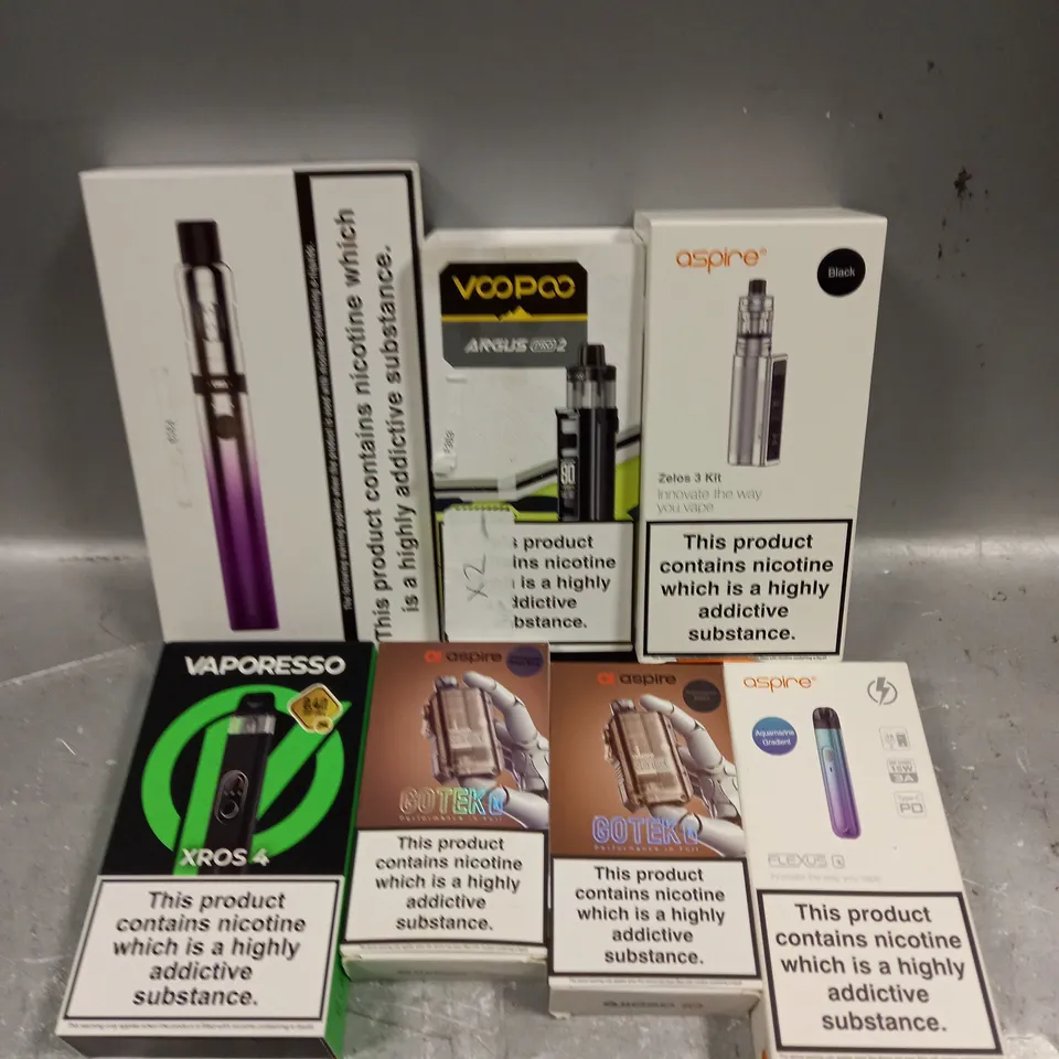 APPROXIMATELY 20 ASSORTED E-CIGARETTE PRODUCTS/ACCESSORIES TO INCLUDE VOO POO, ASPIRE, VAPORESSO ETC 