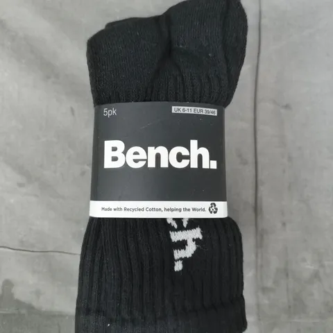 BENCH PACK OF 5 SOCKS IN BLACK SIZE 6-11