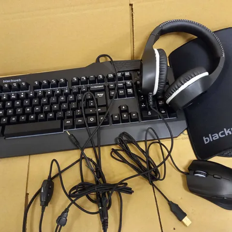 BLACKWEB 4-IN-1 GAMING KIT INCLUDING HEADSET, KEYBOARD, MOUSE, MAT