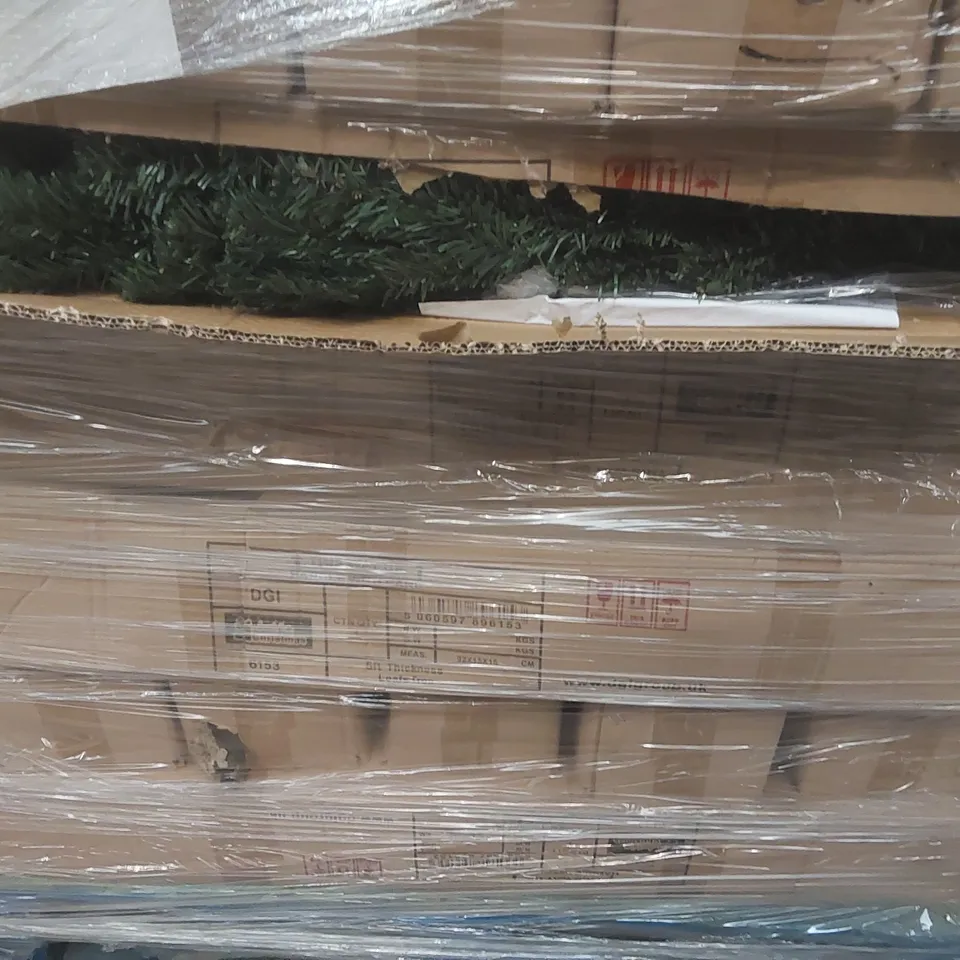 PALLET CONTAINING A VERY LARGE QUANTITY OF ASSORTED ITEMS INCLUDING: ARTIFICIAL CHRISTMAS TREES, CHRISTMAS PAPER STORAGE CASES ECT