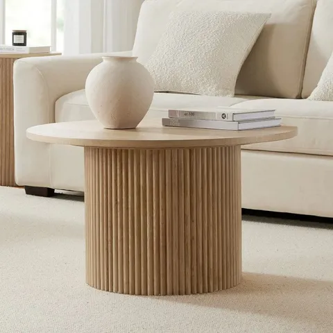 BOXED DUSK HATTIE ROUND PEDESTAL COFFEE TABLE - LIGHT WOOD (2 BOXES)