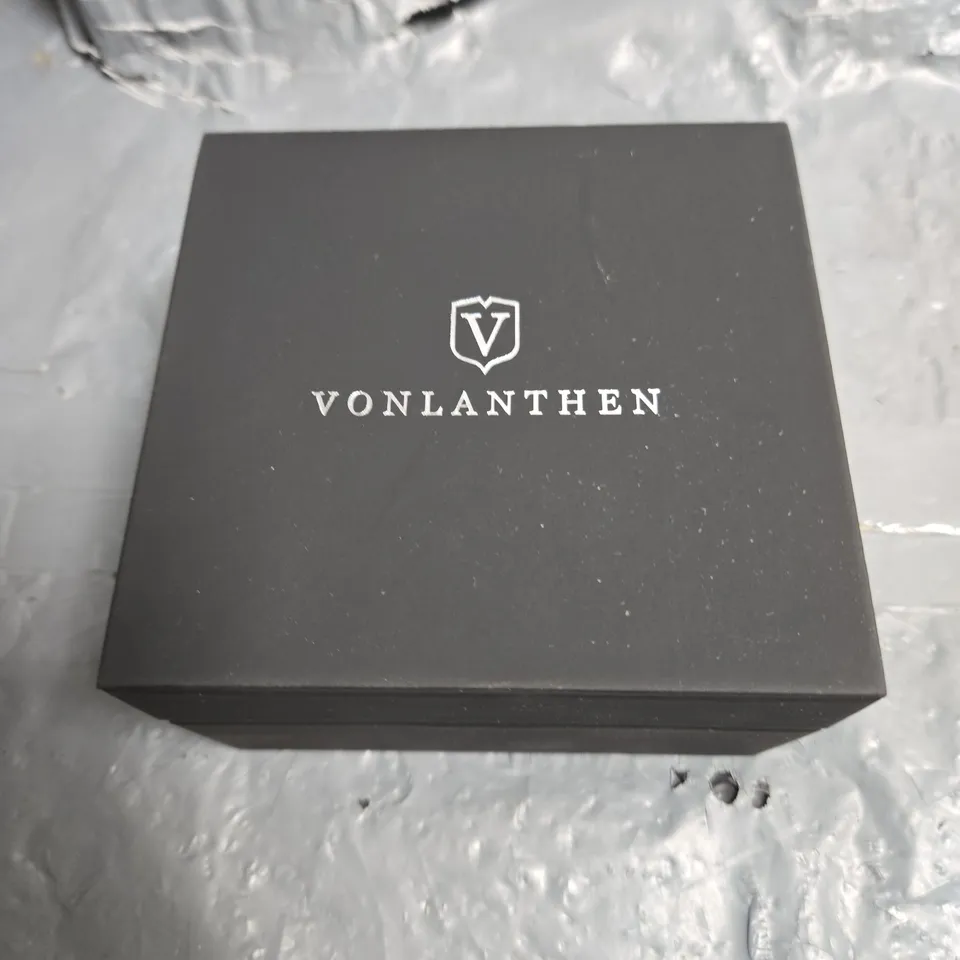 VONLANTHEN STAINLESS STEEL WRISTWATCH WITH BLUE SKELETON DIAL