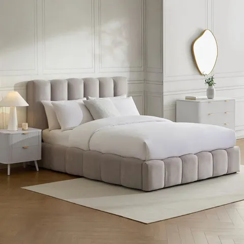 BOXED DUSK CHESHIRE OTTOMAN STORAGE BED - LIGHT GREY // SIZE: 6FT SUPERKING (2 BOXES)