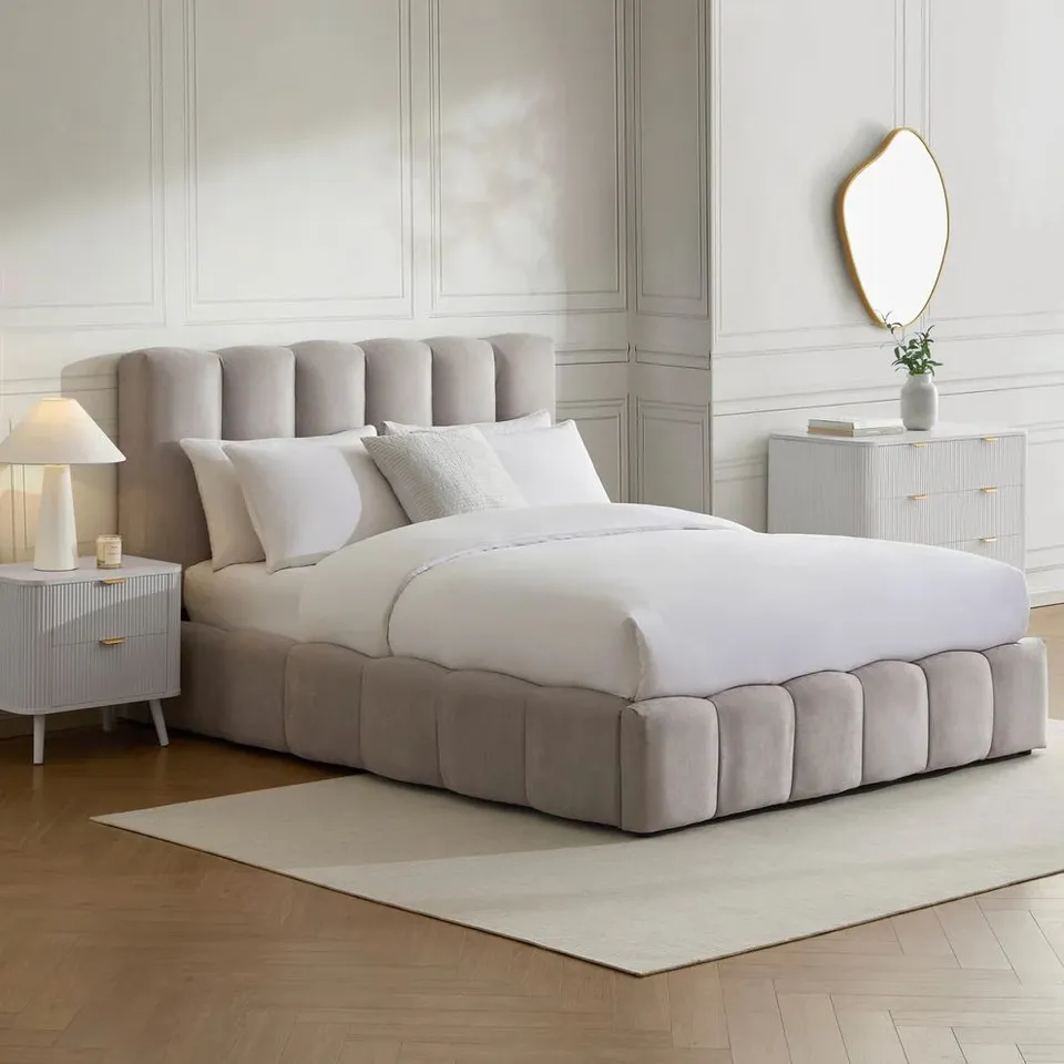 BOXED DUSK CHESHIRE OTTOMAN STORAGE BED - LIGHT GREY // SIZE: 6FT SUPERKING (2 BOXES)