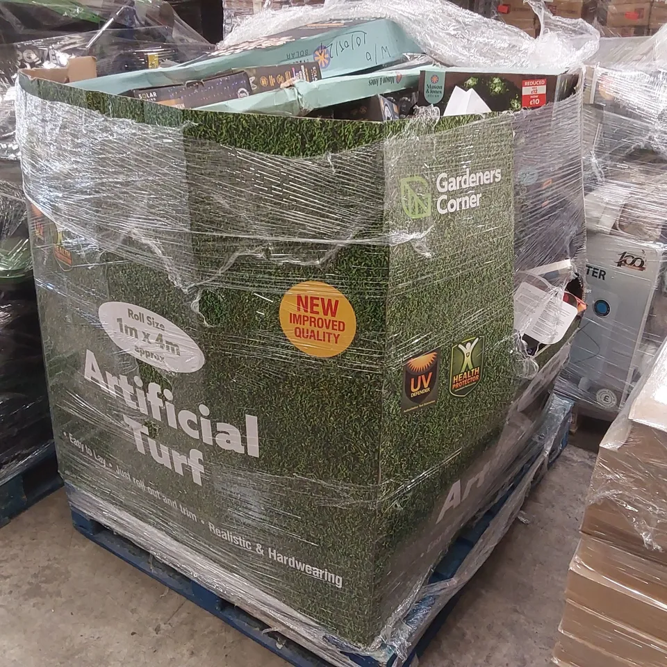 PALLET CONTAINING A LARGE ASSORTMENT OF UNCHECKED ELECTRICAL PRODUCTS/GARDEN DECORATIONS INCLUDING: GARDEN LIGHTS, TOASTER, WIRELESS PHONE CHARGING PAD, BODY SHAVER ECT