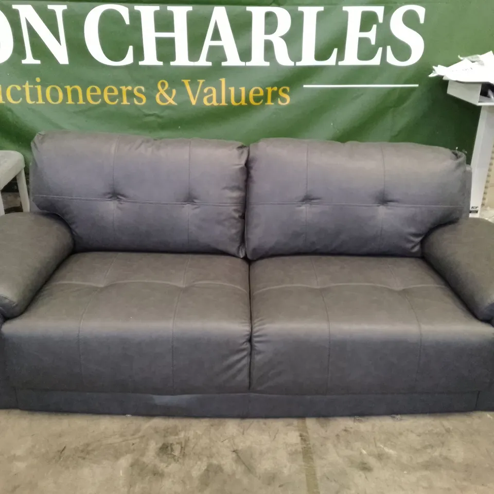 QUALITY DESIGNER 3 SEATER SOFA - DARK GREY LEATHER