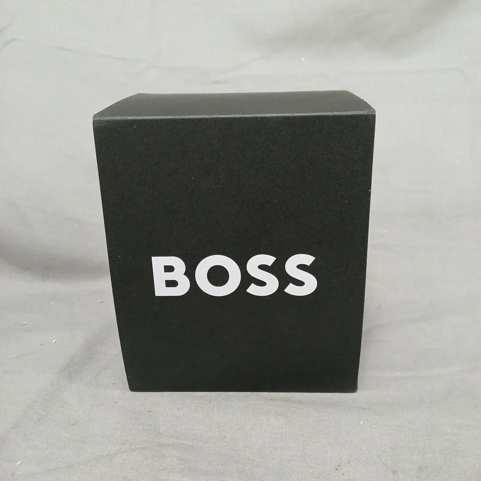HUGO BOSS STAINLESS STEEL AUTOMATIC WATCH – BLUE DIAL, DATE, BOXED
