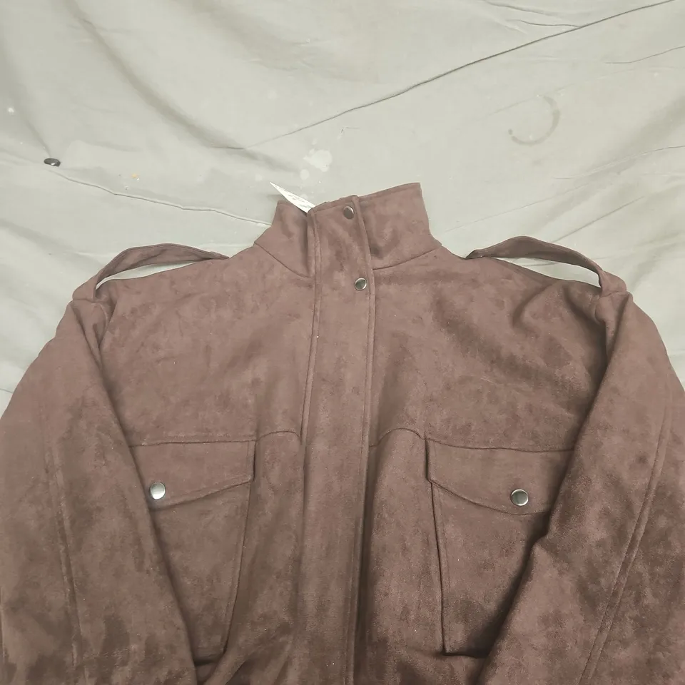 ZARA BROWN SUEDE-EFFECT JACKET, WOMEN'S, SIZE S