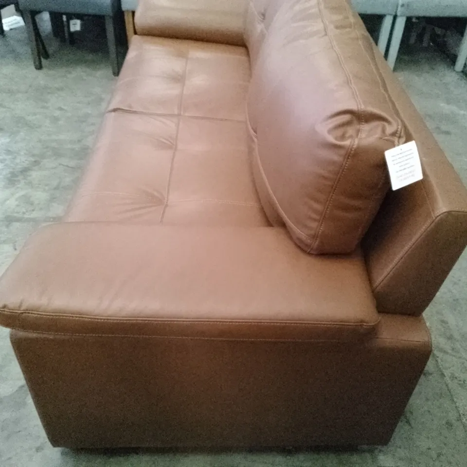 QUALITY DESIGNER 3 SEATER SOFA - BROWN LEATHER