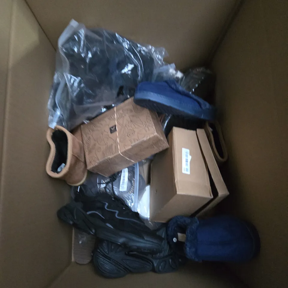 LARGE BOX OF ASSORTED SHOES AND FOOTWEAR ITEMS IN VARIOUS SIZES, STYLES AND COLOUR - COLLECTION ONLY  