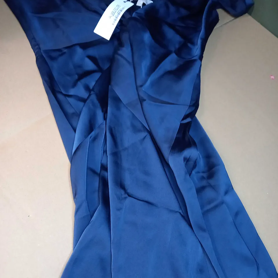BOOHOO NAVY SATIN TWIST DETAIL SPLIT MAXI DRESS - SIZE 18