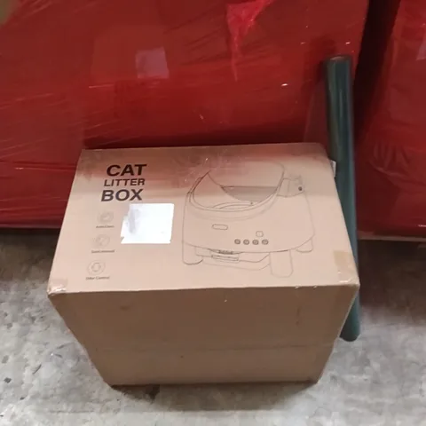 PALLET OF ASSORTED ITEMS INCLUDING - CAT BOX, WRAPPING PAPER, DRAWERS