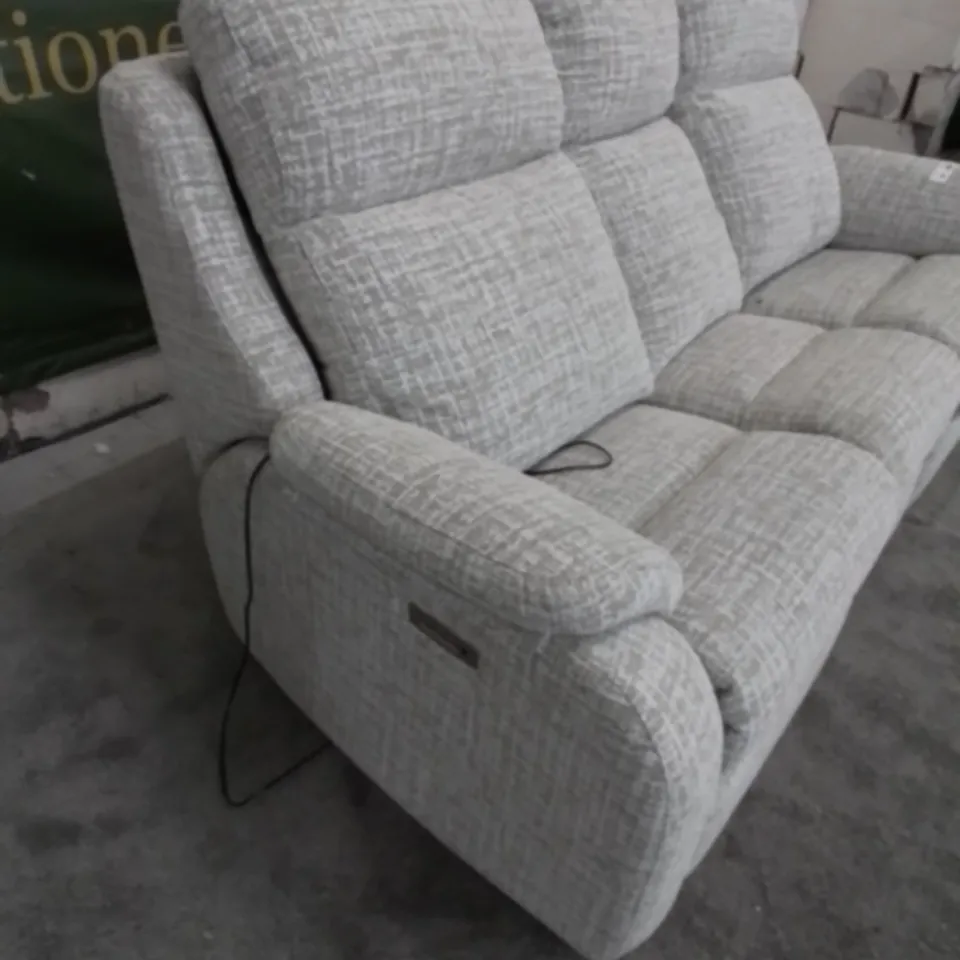 DESIGNER G PLAN MADE KINGSBURY SHORE OATMEAL FABRIC ELECTRIC RECLINING THREE SEATER SOFA