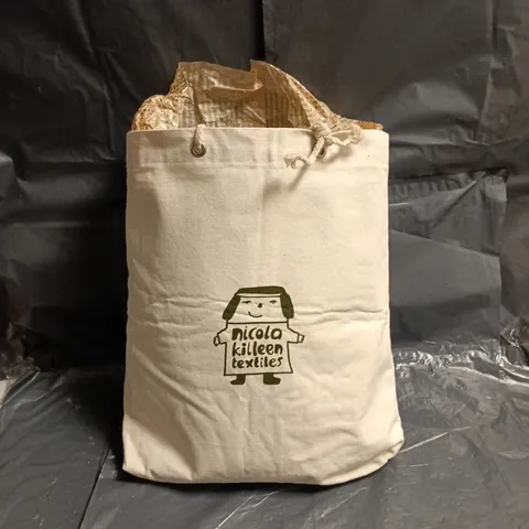 NICOLA KILLEEN TEXTILES CANVAS TOTE BAG WITH VARIOUS ASSORTED FABRIC SWATCHES