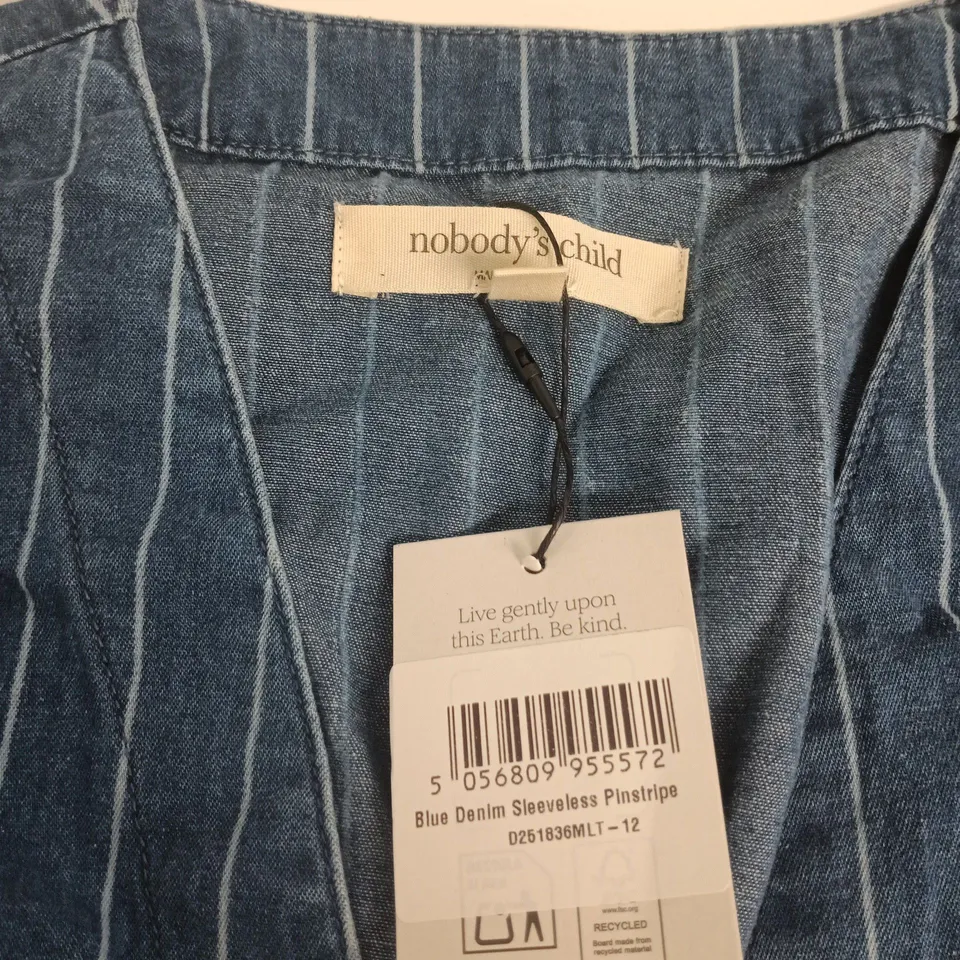 UK 12 NOBODY'S CHILD BLUE DENIM SLEEVELESS PINSTRIPE