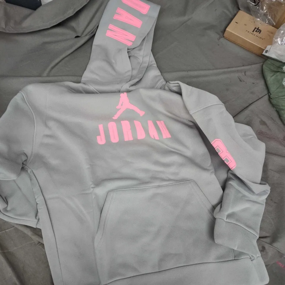 JORDAN GREY HOODIE WITH PINK JUMPMAN LOGO