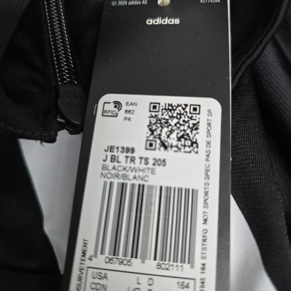 ADIDAS TRACK JACKET – BLACK/WHITE REGULAR FIT, ZIP FRONT-SIZE 13-14 YEARS