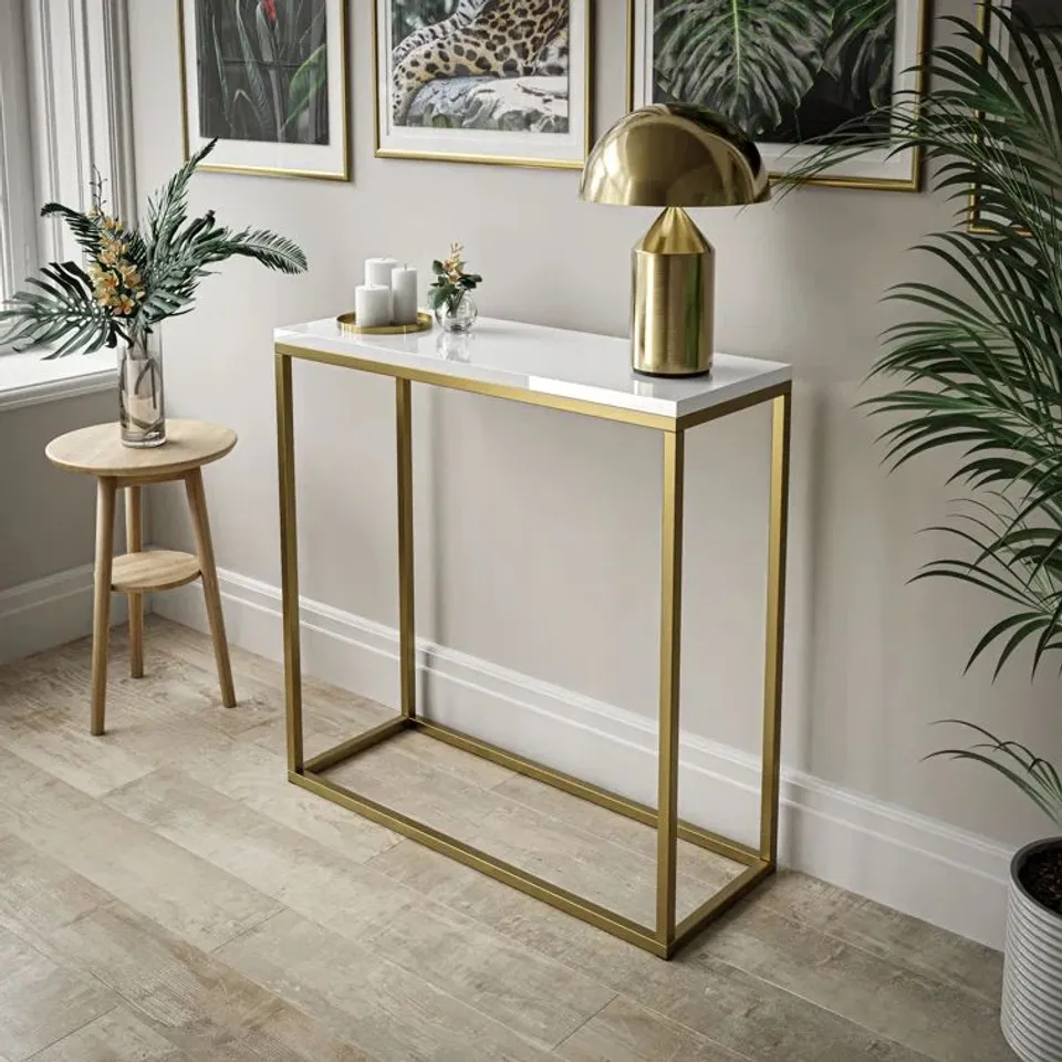 BOXED PINANK 80CM CONSOLE TABLE - WHITE & GOLD (1 BOX)