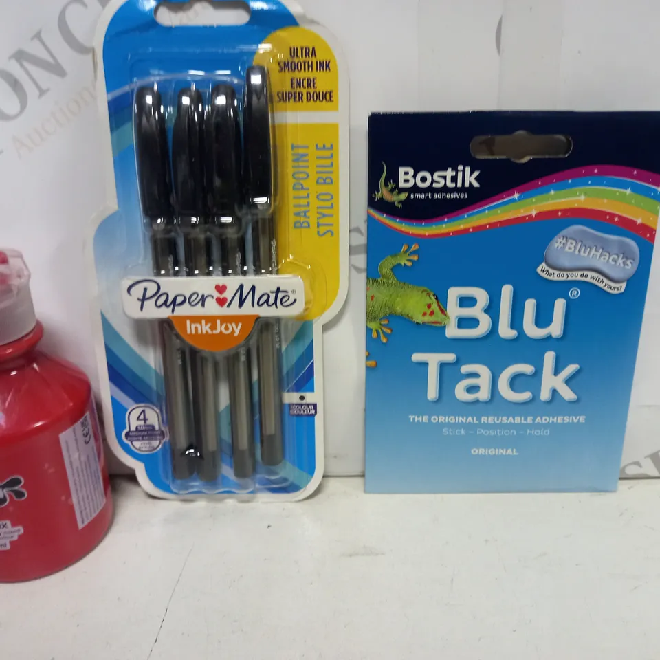 APPROXIMATELY 15 ASSORTED HOUSEHOLD ITEMS TO INCLUDE BLU TACK, PENS, PAINT, ETC