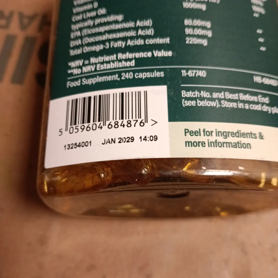 HOLLAND AND BARRETT COD LIVER OIL 1000MG 240 CAPSULES