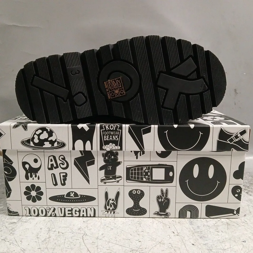 BOXED PAIR OF KOI RETROGRADE REBEL PLATFORM SHOES IN BLACK SIZE UK 3