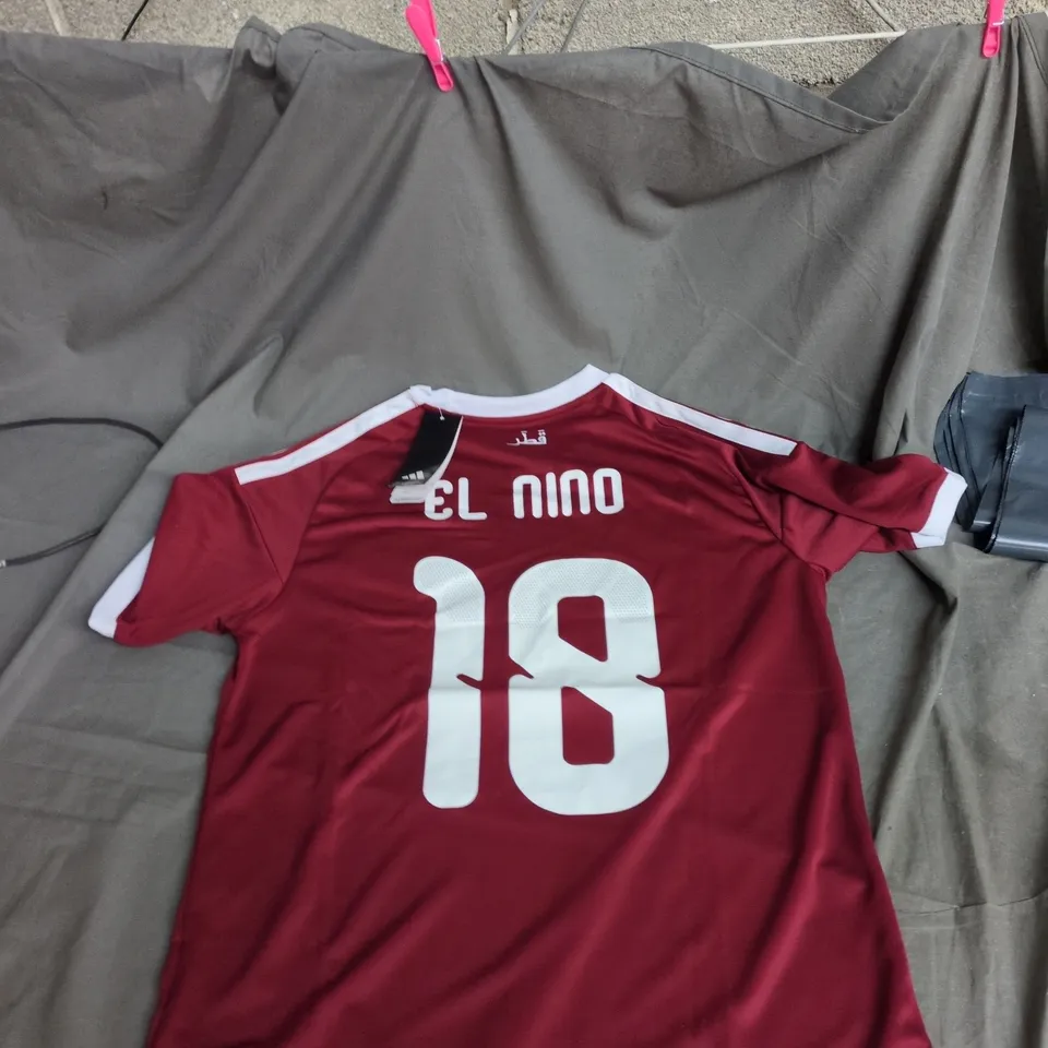 ADIDAS QATAR FA FOOTBALL JERSEY – RED, UK L, NR 18 'EL NINO' (OFFICIAL LICENSED PRODUCT)