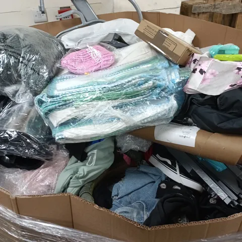 PALLET OF A LARGE QUANTITY OF ASSORTED ITEMS INCLUDING PEDAL BIN , DINOSAUR TOY , SING A LONG SPINNING WHEEL AND VARIOUS BOOKS 