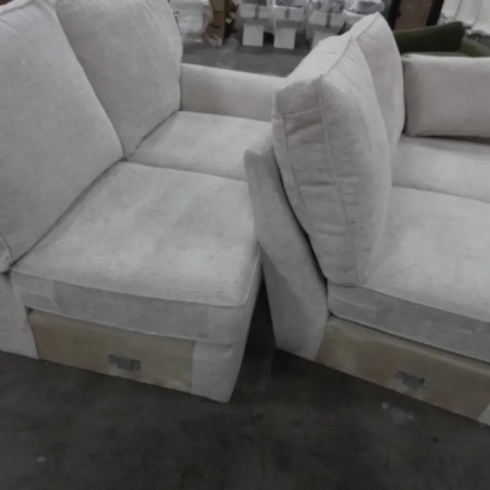 TWO STANFORD TWO SEATER SOFA SECTIONS CHENILLE OYSTER  FABRIC 