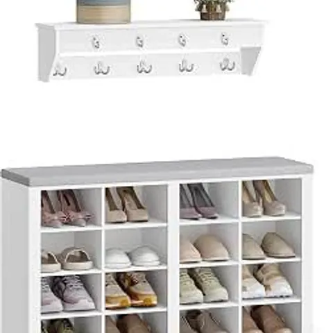 BOXED HZUANERI SHOE STORAGE BENCH WITH SEAT AND COAT HOOKS