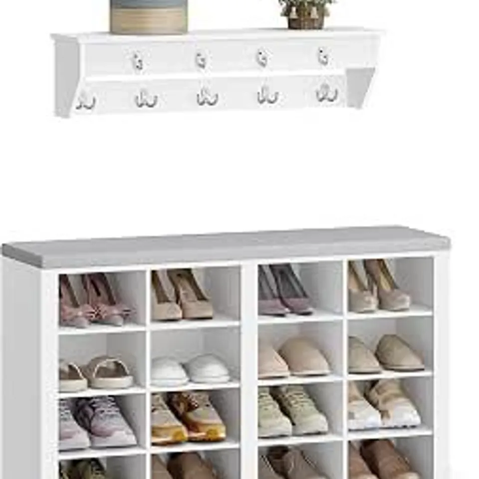 BOXED HZUANERI SHOE STORAGE BENCH WITH SEAT AND COAT HOOKS