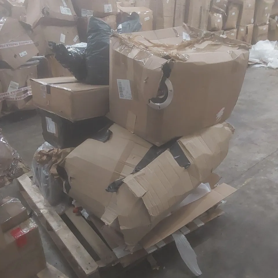 PALLET OF ASSORTED HOUSEHOLD GOODS AND INCOMPLETE FURNITURE PARTS 