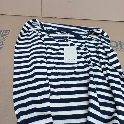 JIGSAW COTTON STRIPE LONG SLEEVE TEE – NAVY & WHITE, LARGE