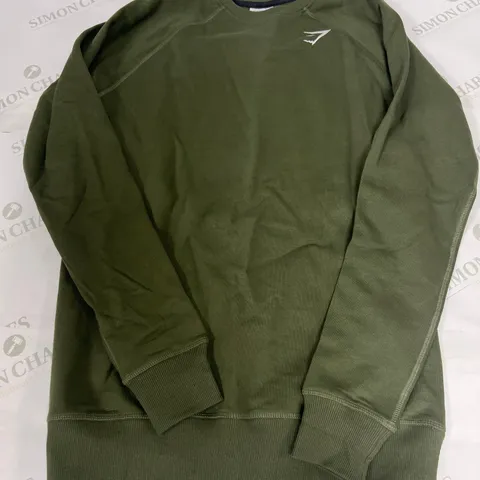 GYMSHARK CREWNECK SWEATER IN OLIVE GREEN SIZE XS