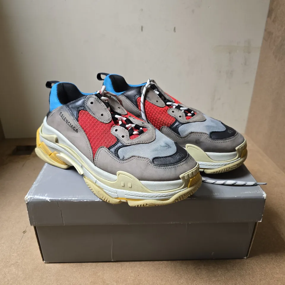 BALENCIAGA TRIPLE S TRAINERS – GREY/RED/BLUE – UK 11