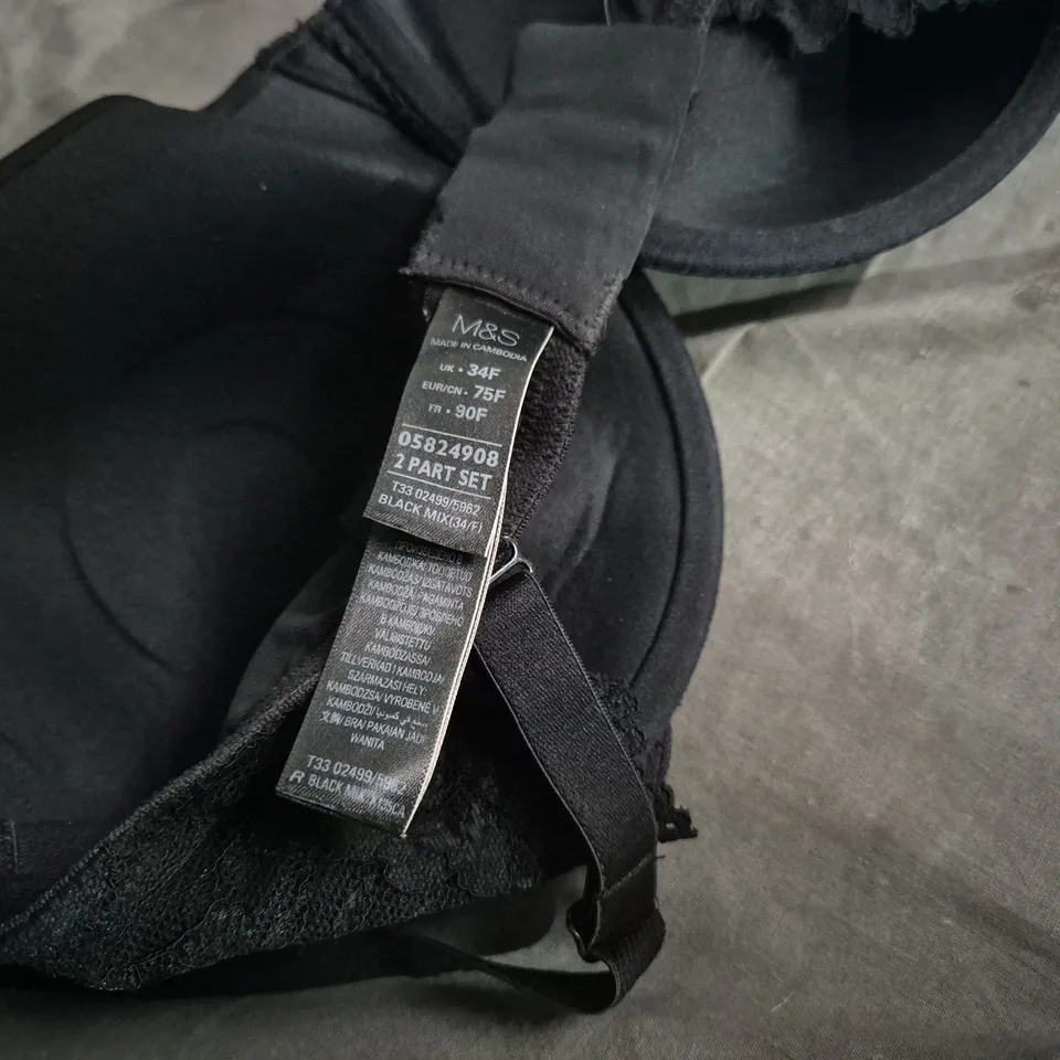 M&S BLACK LACE-TRIM UNDERWIRE BRA, UK 34F 