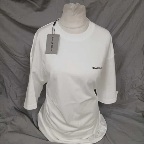 BALENCIAGA WHITE T-SHIRT WITH LOGO PRINT, SIZE M
