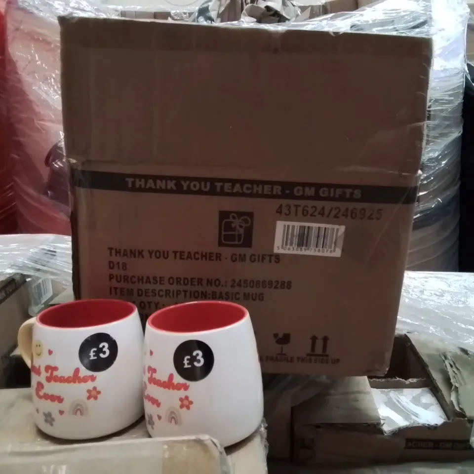 PALLET TO CONTAIN A LARGE QUANTITY OF THANK YOU TEACHER GIFTS PACK OF 6 MUGS AND REED DIFUSERS 