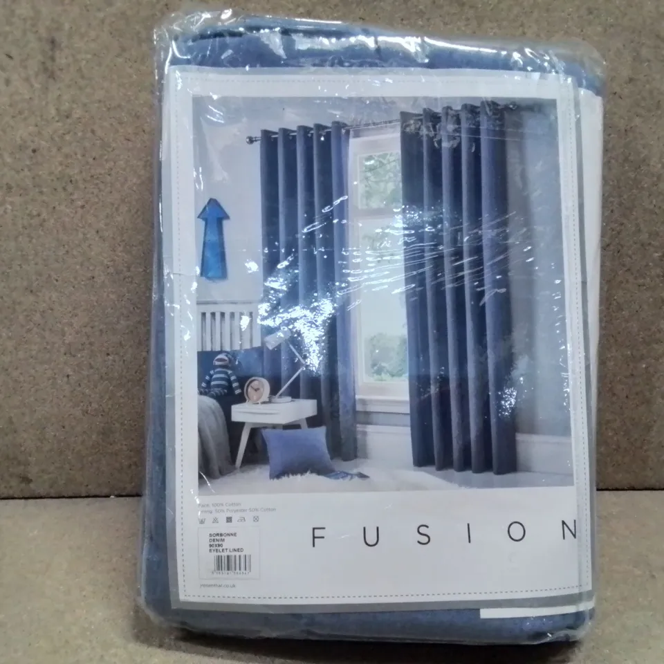 BRAND NEW FUSION FULLY LINED CURTAINS 228 X 228CM (DENIM)
