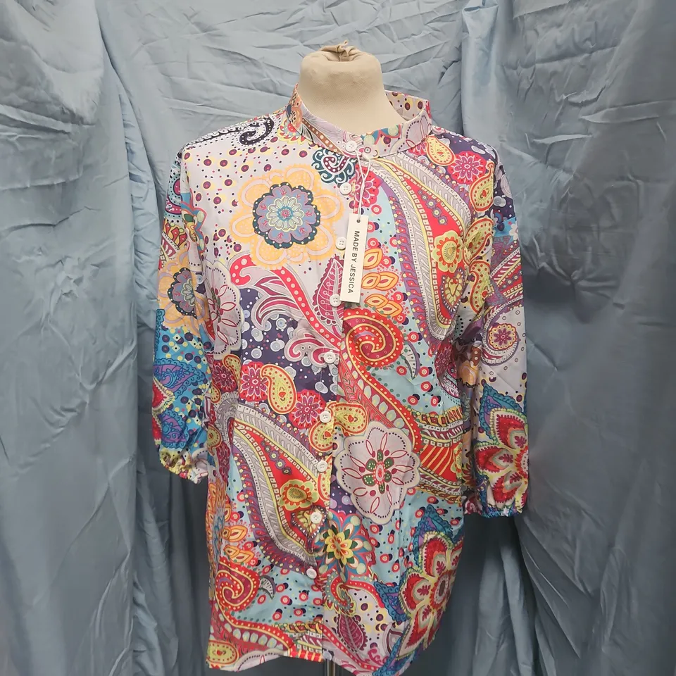 MADE BY JESSICA WOMEN'S PAISLEY PRINT BUTTON-FRONT SHIRT (SIZE L)