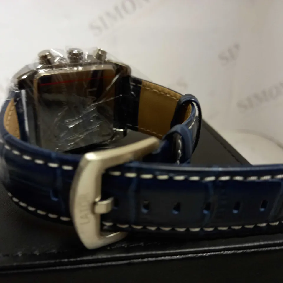 LATOR CALIBRE BLUE TRIPLE DIAL CROC LEATHER STRAP WATCH RRP £585