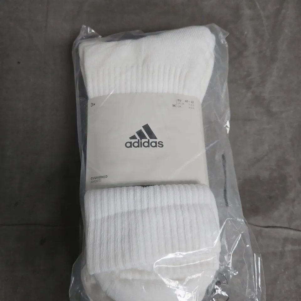 ADIDAS CUSHIONED SOCKS 3-PACK WHITE UK 6-7 