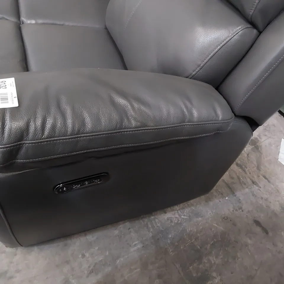 DESIGNER POWER RECLINING THREE SEATER SOFA GREY LEATHER 