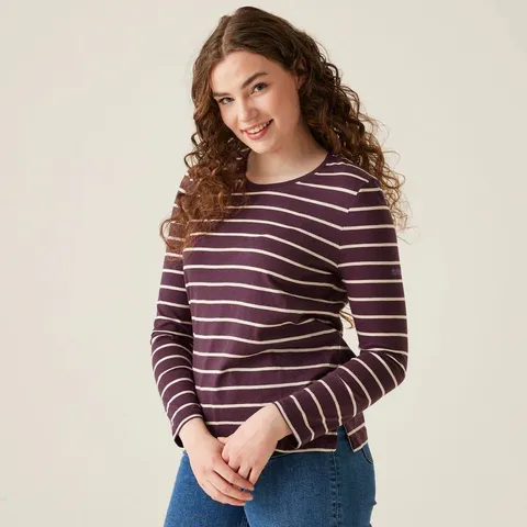REGATTA WOMENS FEDERICA II LONG SLEEVE T-SHIRT  DEEP PLUM / LIGHT VANILLA  - UK SIZE 8