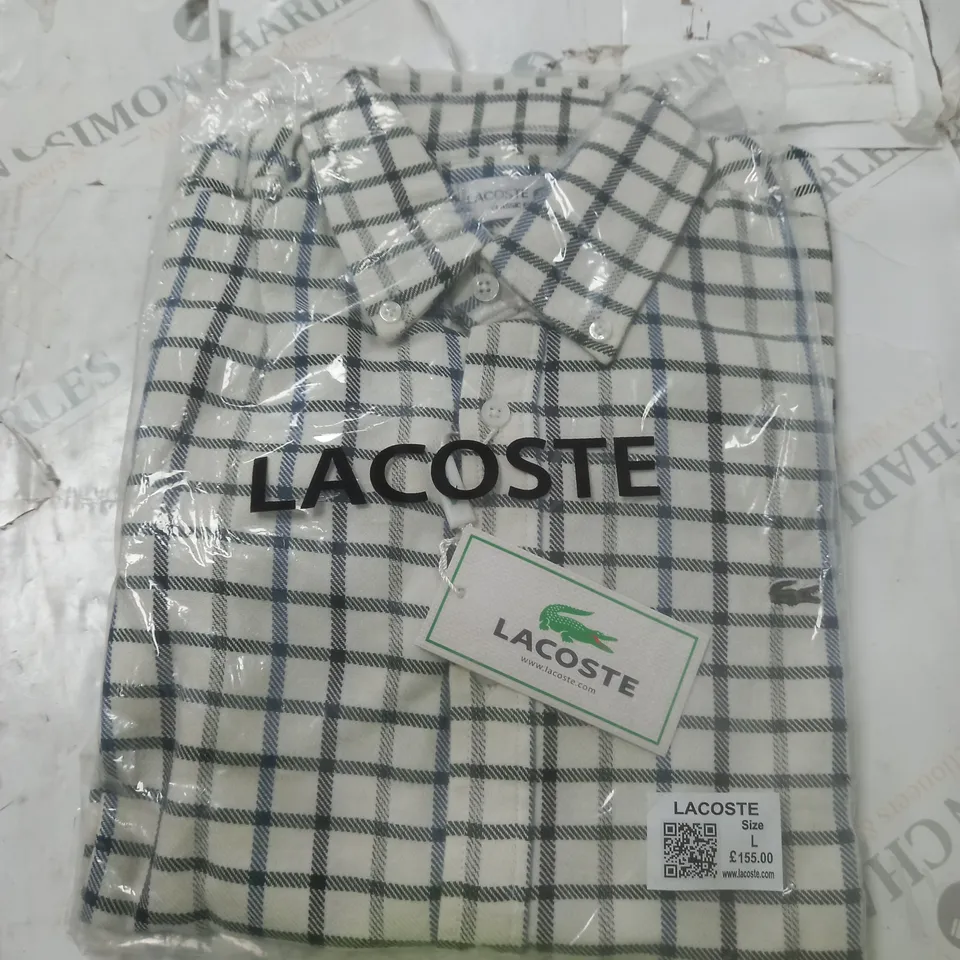 LACOSTE CLASSIC FIT CHECKED SHIRT SIZE LARGE SEALED