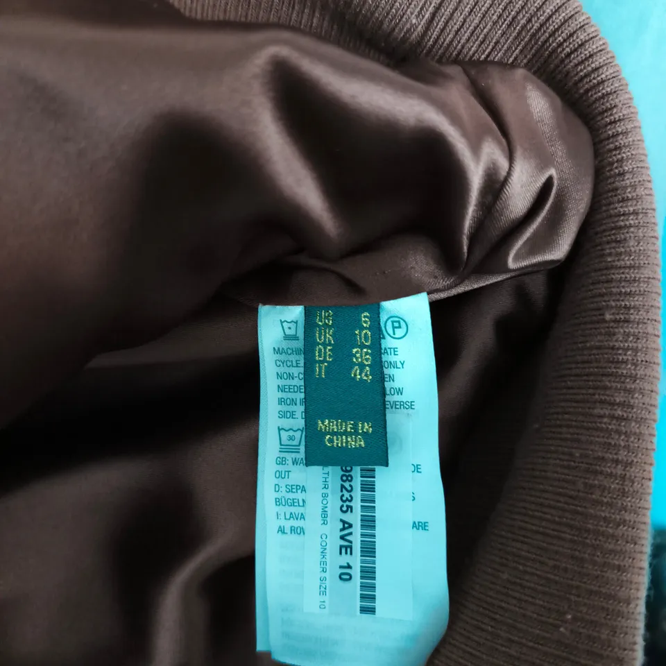 RUTH LANGFORD BROWN FAUX LEATHER JACKET WITH FUR COLLAR – WOMEN'S COAT SIZE 10