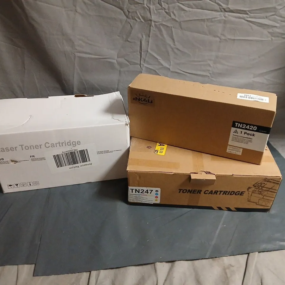 BOX OF APPROXIMATELY 10 ASSORTED PRINTER TONER CARTRIDGES