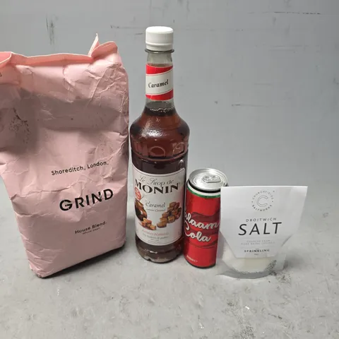 APPROXIMATELY 12 ASSORTED FOOD & DRINK ITEMS TO INCLUDE - GRIND HOUSE BLEND , DROITWICH SALT ETC