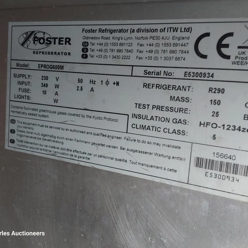 FOSTER TALL COMMERCIAL FRIDGE Model EPROG600M