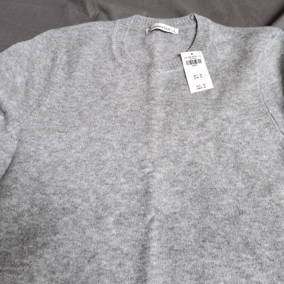 ABERCROMBIE & FITCH GREY FLEECE CREWNECK SWEATSHIRT – SIZE L