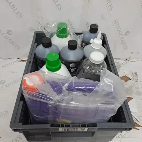 GROUP OF ASSORTED CLEANING ITEMS TOO INCLUDE FABRIC DYE , LAUNDRY SANITISER , CARAVAN FLOOR REPAIR KIT